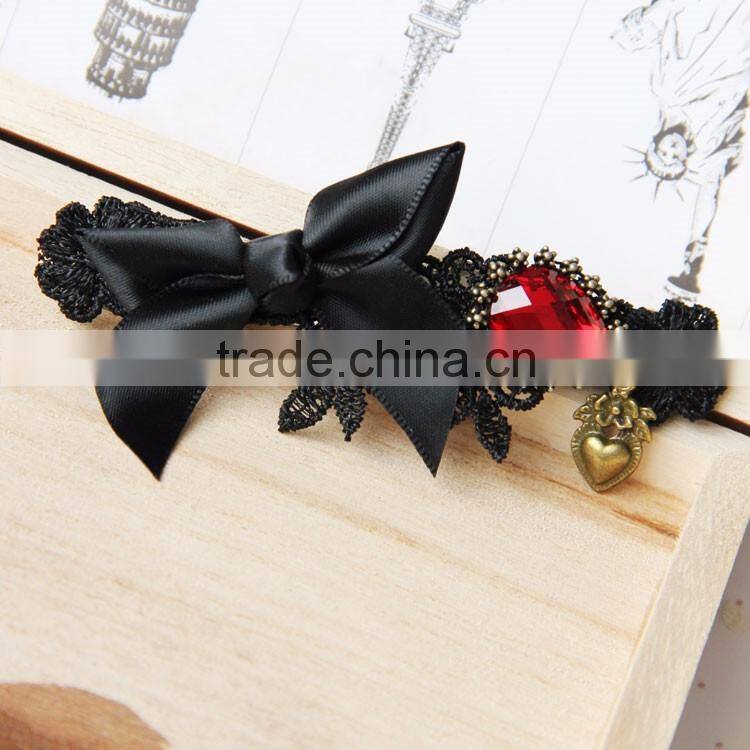 MYLOVE black ribbon bow barrette with red gem high quality
