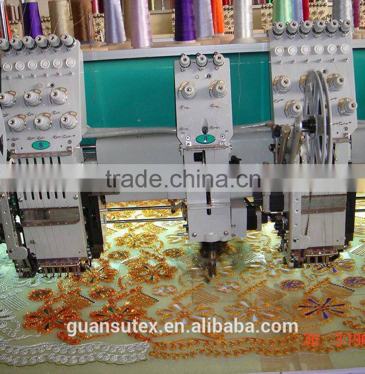 fashion 100% polyester african net black lace fabric/beaded sequins bridal lace for apparel