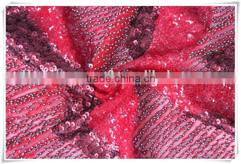 Modern design red beads sequin upholstery lace fabric textiles for dress
