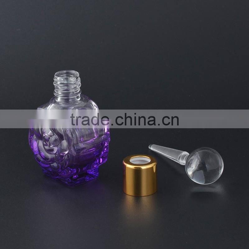 Wholesale fancy 12ml empty flower shaped mini glass perfume bottles with aluminum caps and glass stopper