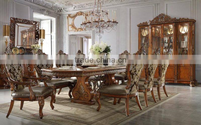 Pure American Classic Luxury Full Solid Wood Cream Color Palace Carving Dining Room Furniture Set(MOQ=1 SET)