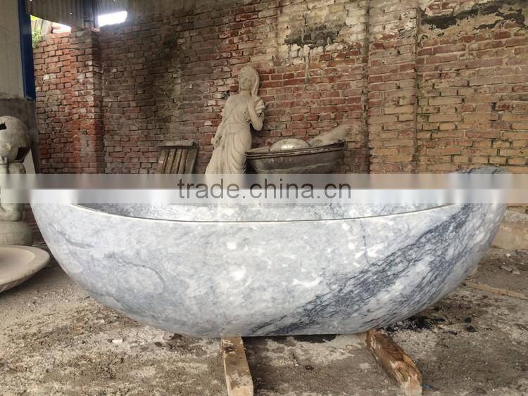 Hand Carved Natural Stone Bowl Bathtub For Bathroom