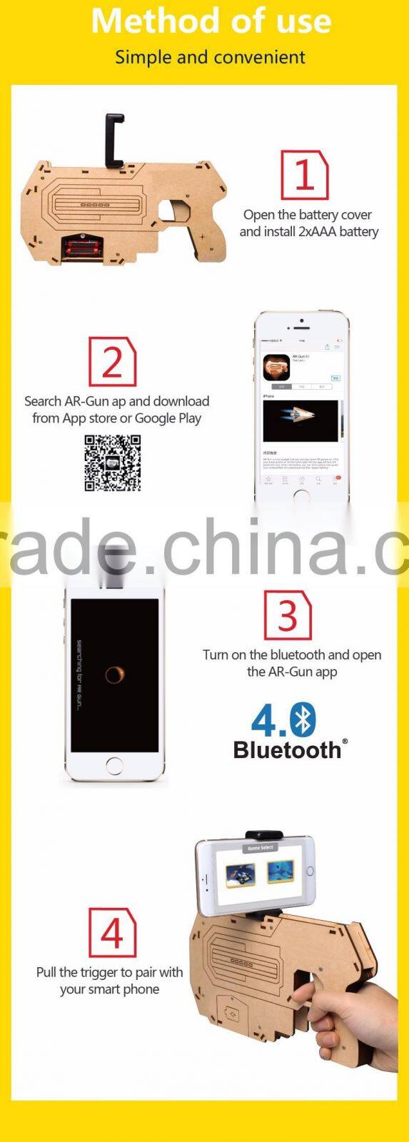 2017 New Arrival AR Gun Mobile Games Control Gun, AR Reality Experience Bluetooth Game Controller Wooden Gun For IOS/Android