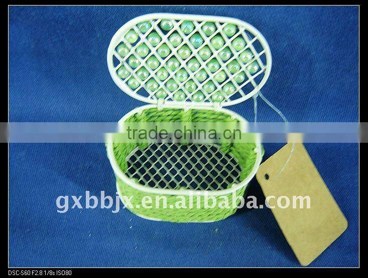 Green pearl & paper rope wire colorful storage boxes with lid