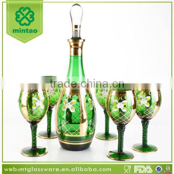 elegant beautiful green and golden wine glass set