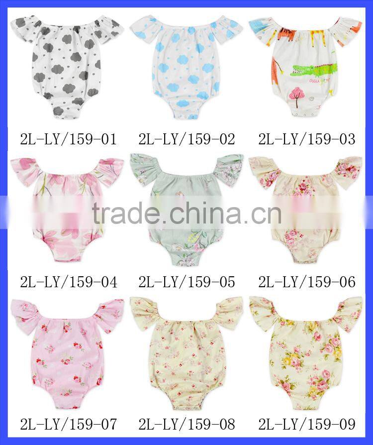 New Style Fashion Cotton Floral Baby Playsuit Off Shoulder Jumpsuit Boutique Baby Rompers 2017