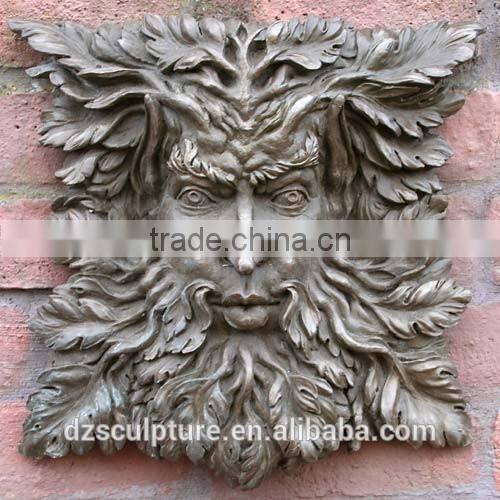 Bronze green man bas relief sculpture wall art