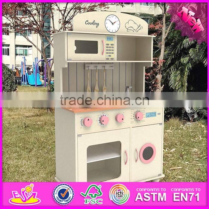 2017 New design pretend play white wooden toy kitchens for toddlers W10C267