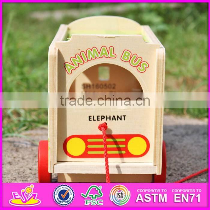 2017 new design pull string wooden bus toys for toddlers W05C080