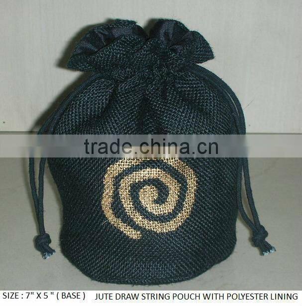Jute drawstring pouch with polyester lining