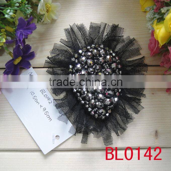 BL0132 black custom wholesale rhinestone beaded applique for garments accessories