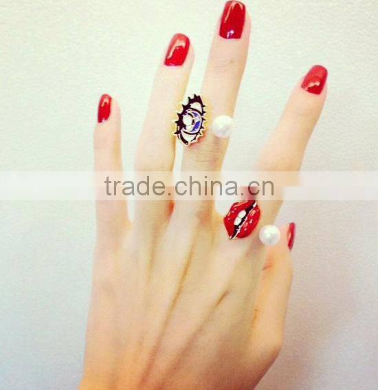 wholesale fashion jewelry Lips shape finger ring set midi ring set