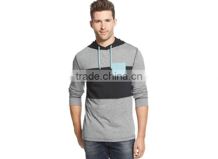 Hoodie With Faux Suede ,Pocket Suede chest pocket, Color block panel design