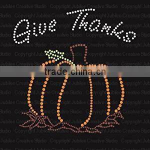 Give Thanks Pumpkin Iron On Rhinestone Crystals and Rhinestud T-shirt Transfer by Jubilee Rhinestones