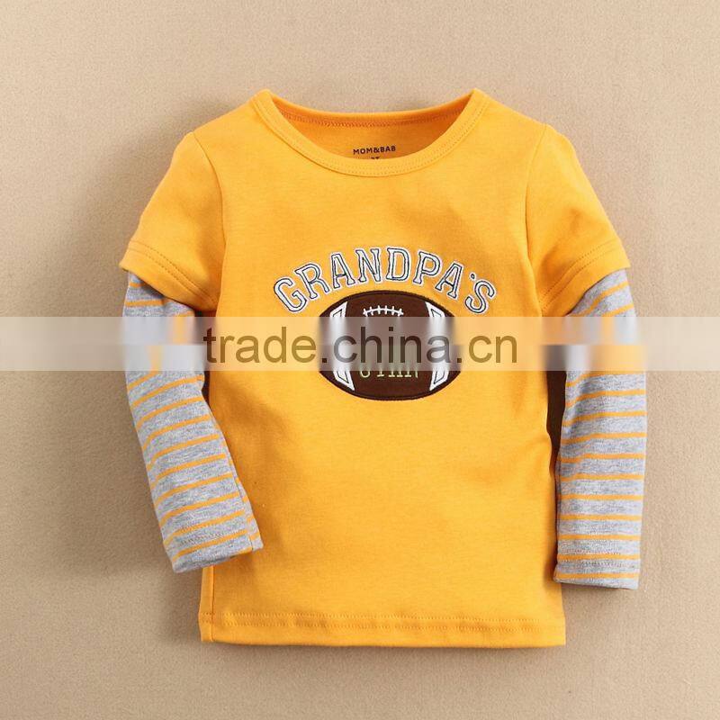 custom made high quality 100% combed cotton knitted children boys' long sleeve t shirts with embroidery logo