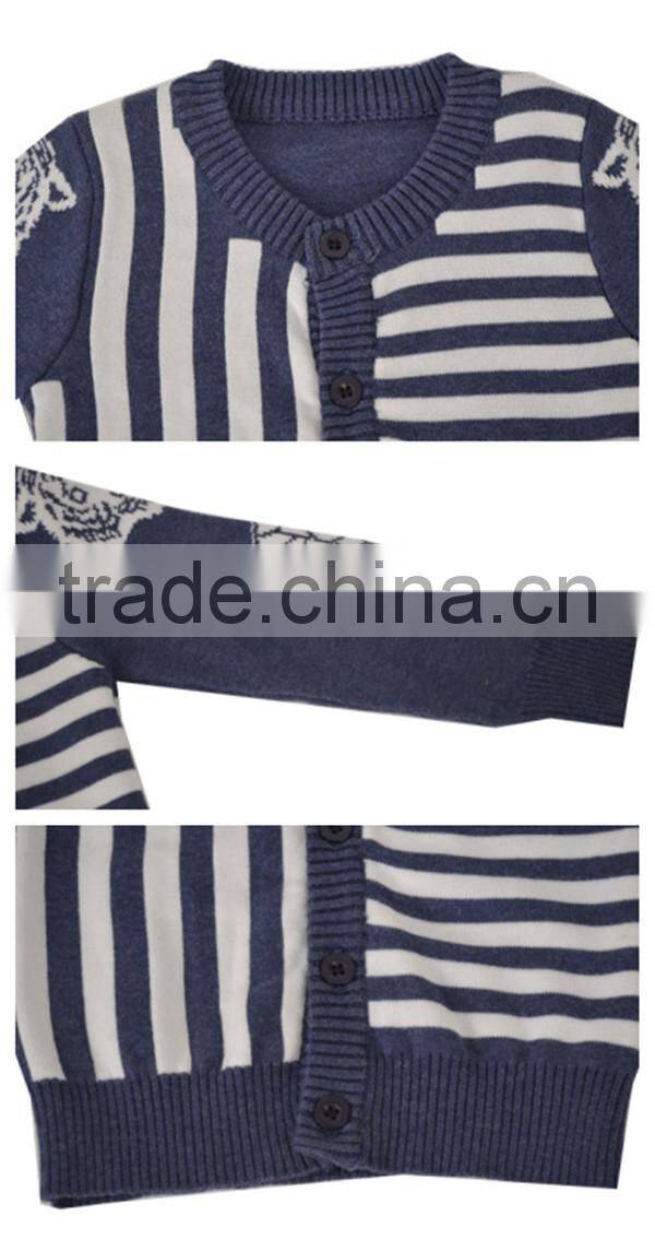 2014 New design boy's stripes jacquard cardigan sweater