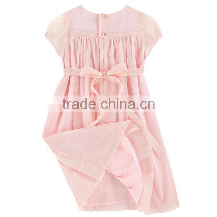 Plain pink chiffon smocked girl dress