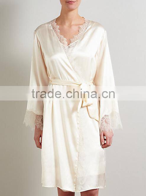 ALT18 Custom bridalwear, lace brides robe, luxurious robe with eyelash lace, silk robe