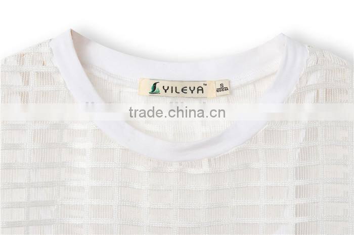 hollow out net designed sports style latest summer fashion women blouses elegant, lace embroidery blouse