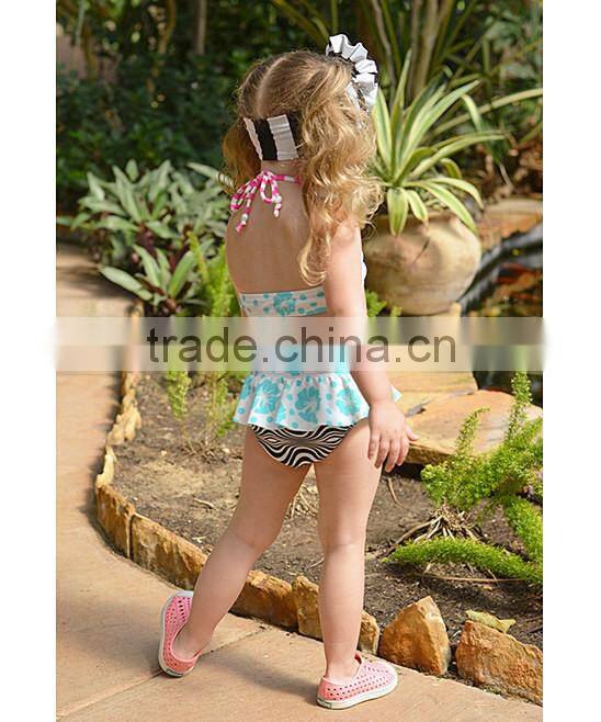 Newest Girl Swimsuit With Turquoise And Black Floral Bikini Girl Beachwear Girls Clothing G-NP-TR905-321