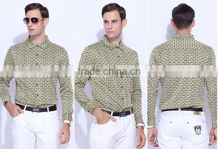 2016 men printed slim fit casual shirt