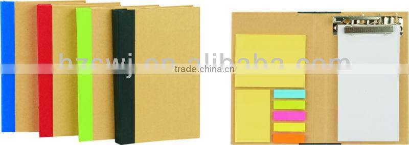 Hard kraft cover recycled notebook with sticky notes&flags 70grams 70sheets 19*12cm with pinchcock