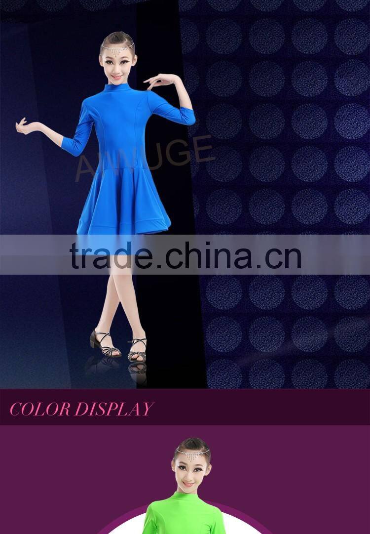 New Children Latin Dancewear Costumes Matt Pure Color Smooth Material Performance Dress Rumba Latin Clothing For Girls