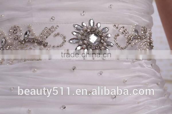 A-Line Strapless Long Trailing With Beaded Sash wedding dress AS01202