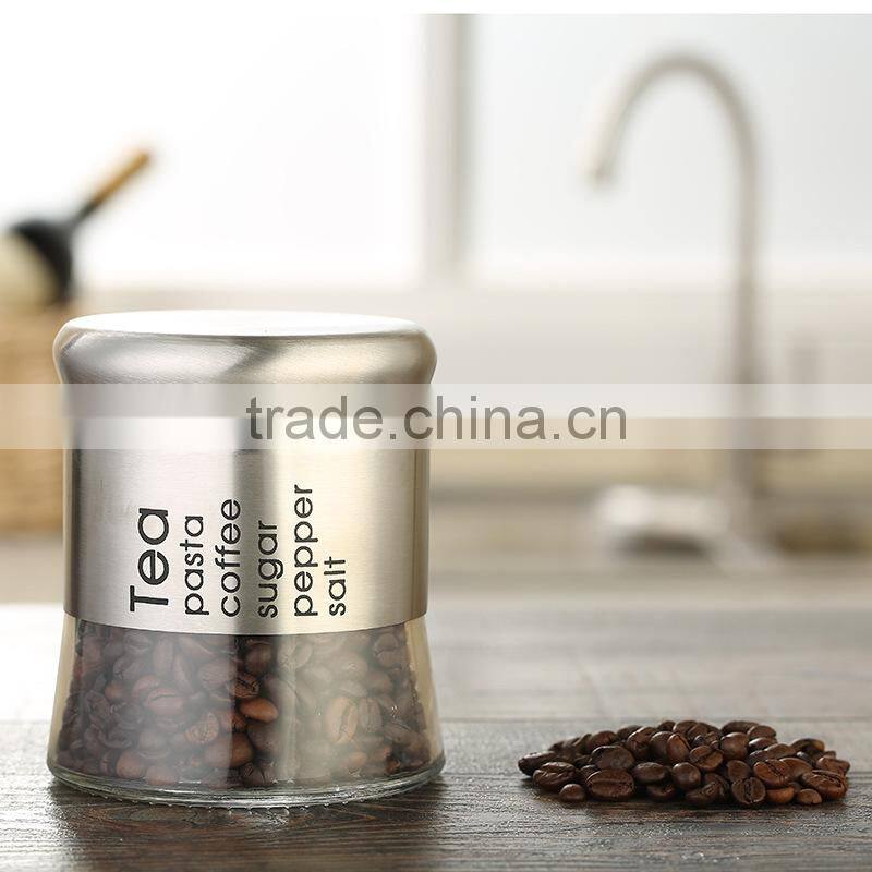 High quality stainless steel spice sugar salt pepper coffee storage bottle glass food storage jar
