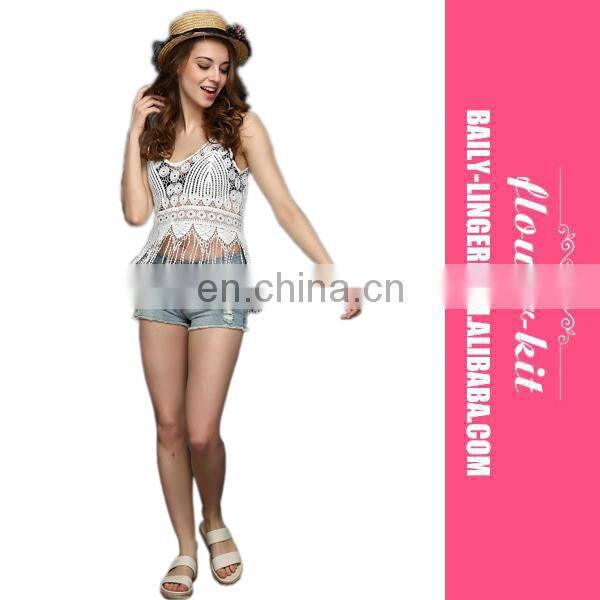 Women White Tassel Shirt Tunic Boho Dress Summer Girls Hollow Blusas Bikini Cover Up