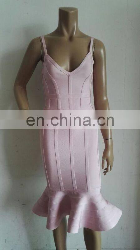 Women dresses summer pink spaghetti strap mermaid midi sexy bandage dresses