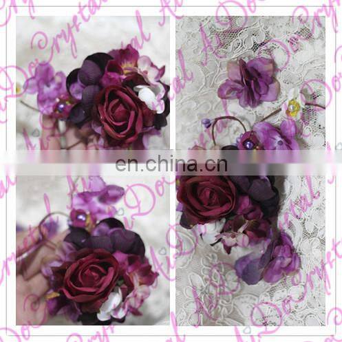 Aidocrystal purple rose flower hair clip Headband bridal hair accessories