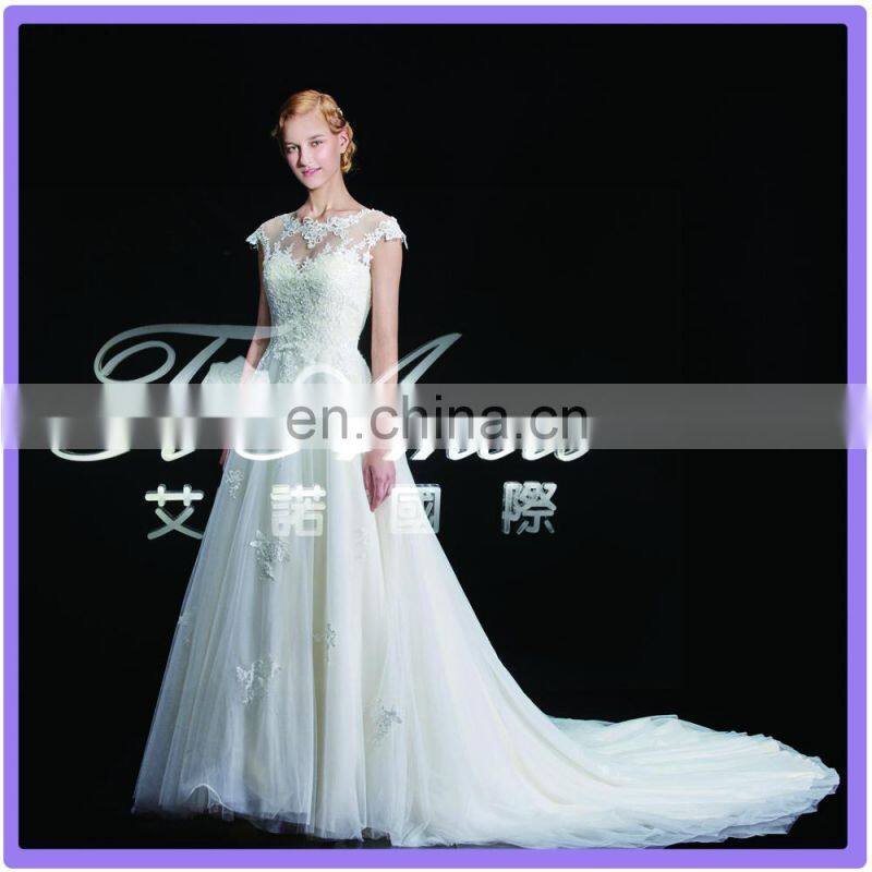 1A067 CX 2015 Lace Open Back Palace Wedding Dress Real Picture Show Bridal Muslim Wedding Dress Long Tail