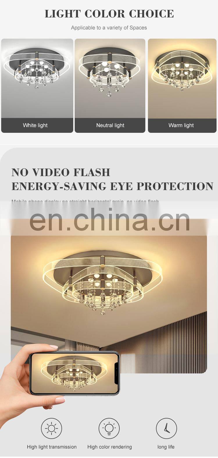 Gorgeous Decoration K9 Crystal 54w 72w Black Gold Bedroom Living Room Modern Indoor LED Ceiling Lamp