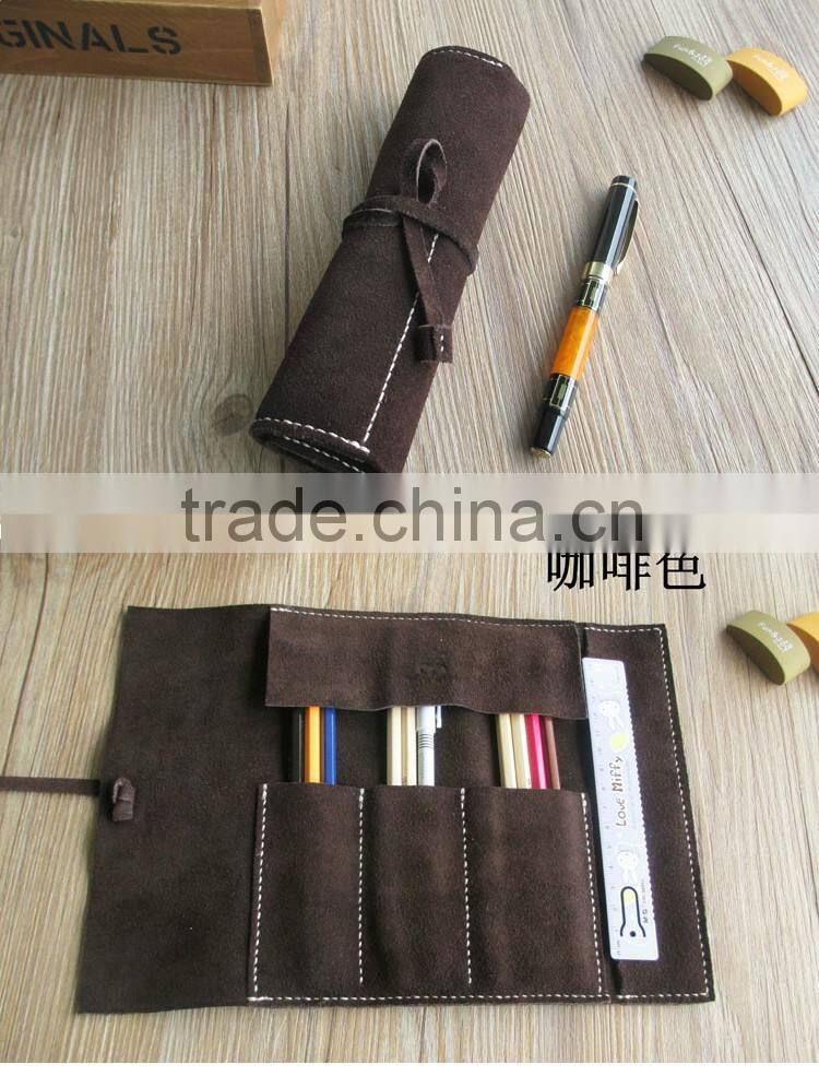 handmade cow leather cosmetic organizer bag large capacity makeup organizer pen holder bag