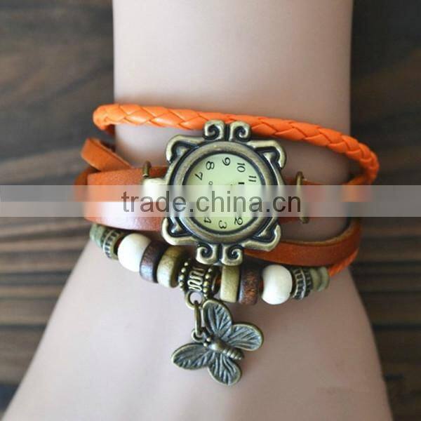 watch movements quartz for girls with leather strap, bronzed watch case