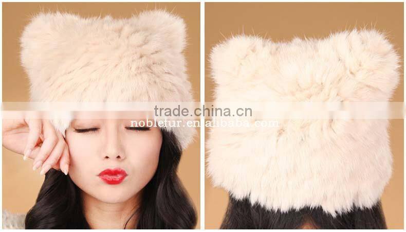lovely Korean style rabbit fur winter beanie animal ear hatcute fluffy headwear