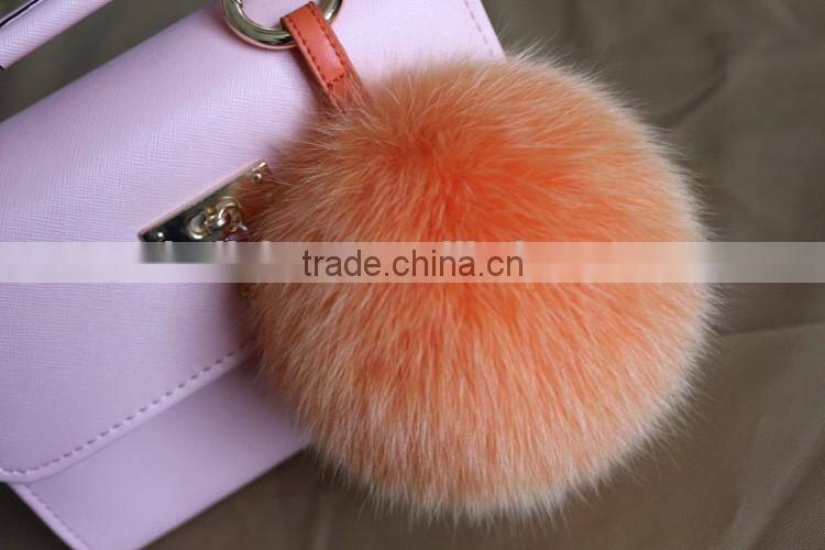 High Grade Personalized Real Racoon Fox Fur Pom Pom Metal Keychains
