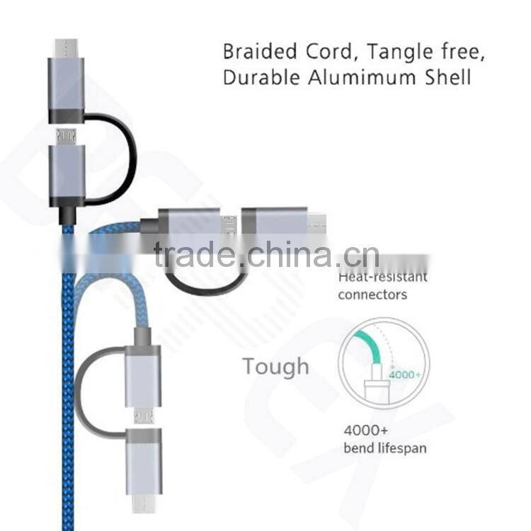 Durable Aluminum Electric Wire Micro USB + USB-C Data Cable