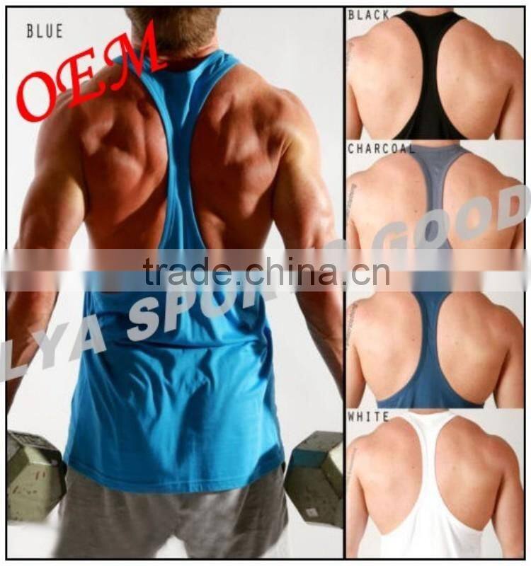 100% cotton plain white y-back gym singlet for men