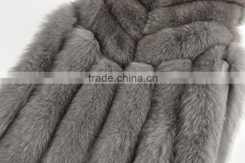 New Arrival Long Style 2015 Luxurious Whole Hide Big Bar Real White Fox Fur Vest With Trimming