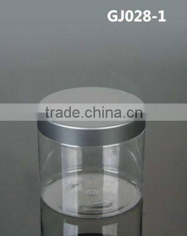 Plastic pet aluminium cap jar ,pet clear jar with aluminium cover