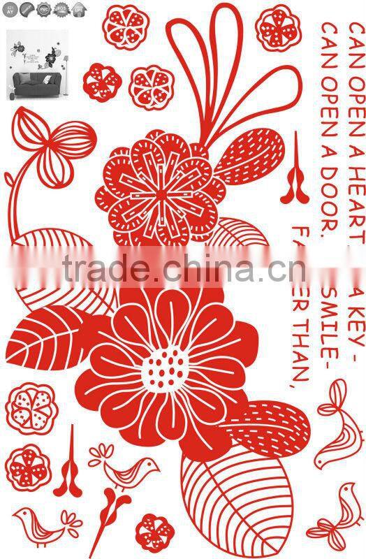 "Red, Smile" PVC Wall Stickers, Removable Flower Wall Stickers 1/3
