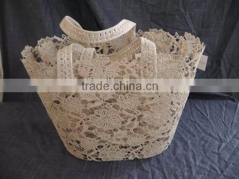 2016 fashionable crochet cotton baskets with handles