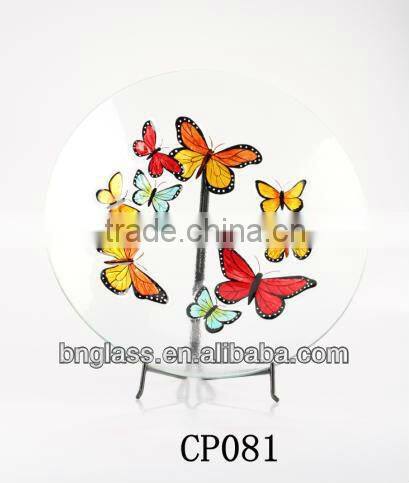 bufferfly design glass decorative plate