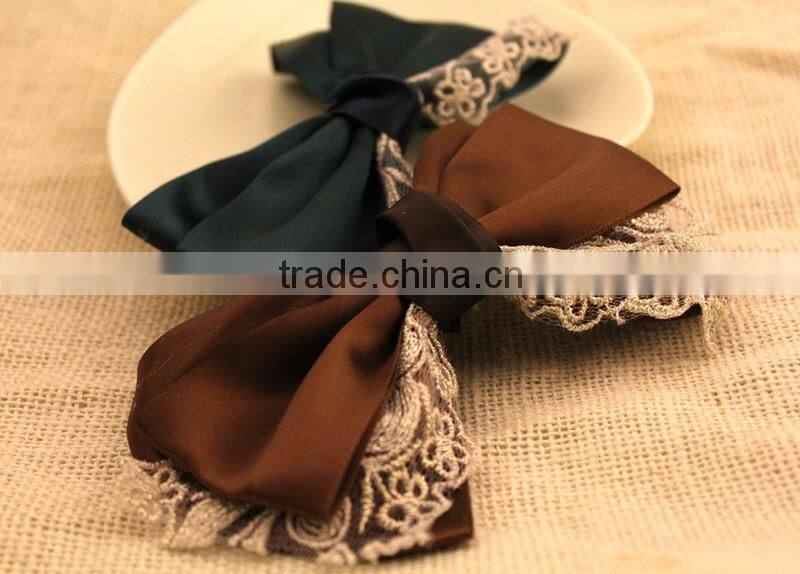 Large three layered satin ribbon bow Clip,Gold Lace bow Flower
