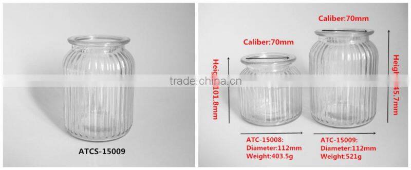 Round vertical stripes surface candle holder glass with lid