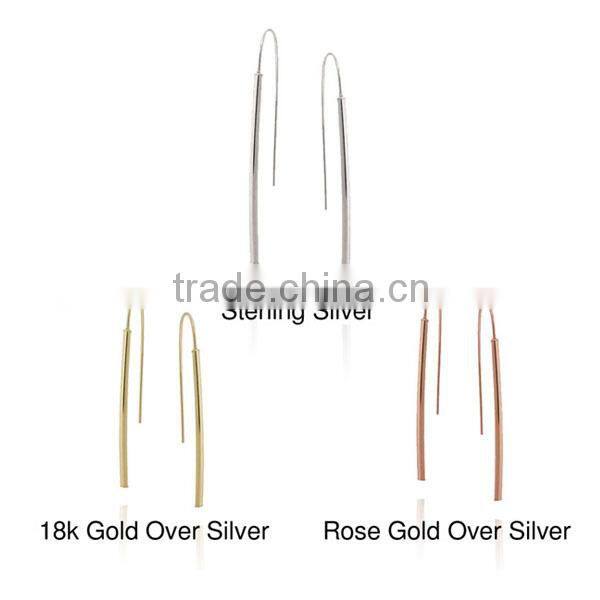 High quality 925 Sterling Silver Stick Drop earrings 18K gold earrings