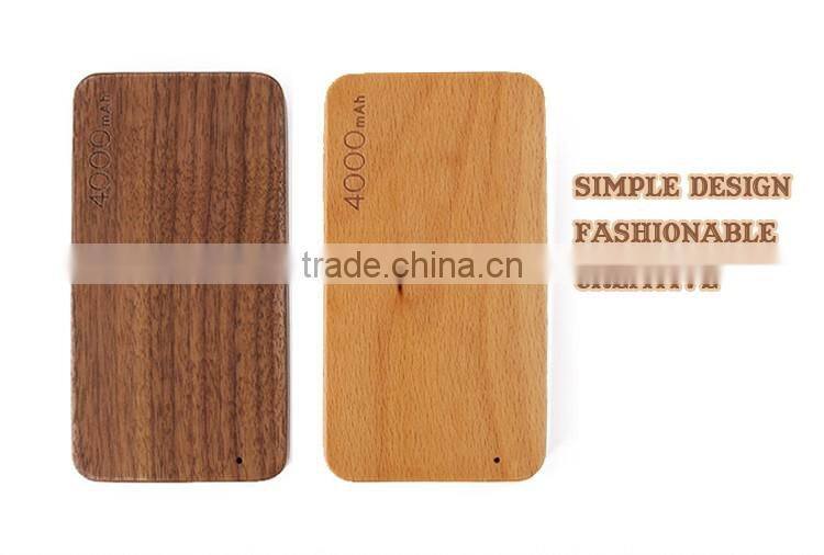 2016 newest portable 4000mah wooden rohs power bank charger