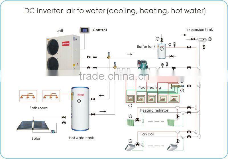 DC inverter 12Kw domestic smart air source multi-function cooling heating geyser heat pump water heater